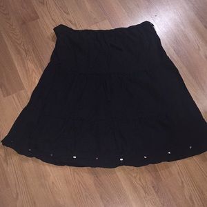 Black, Cotton, Tiered, Long Skirt